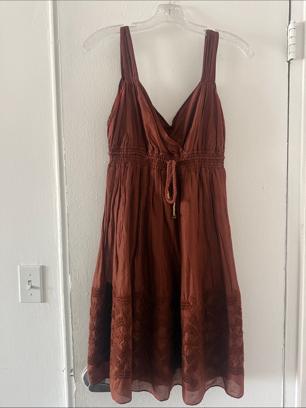 Banana Republic Rust Brown Sleeveless Midi Dress with Tie Waist